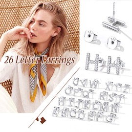 Silvora 925 Sterling Silver Letter Stud Earrings, Name Initial Earrings A-Z for Silver Name Earrings, Women, Children and Girls, Silver Letter Earrings, Silver with zirconia, m