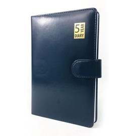 5 Year Undated Diary Leather Look A5 Day a Page Padded Organiser (Navy Blue)