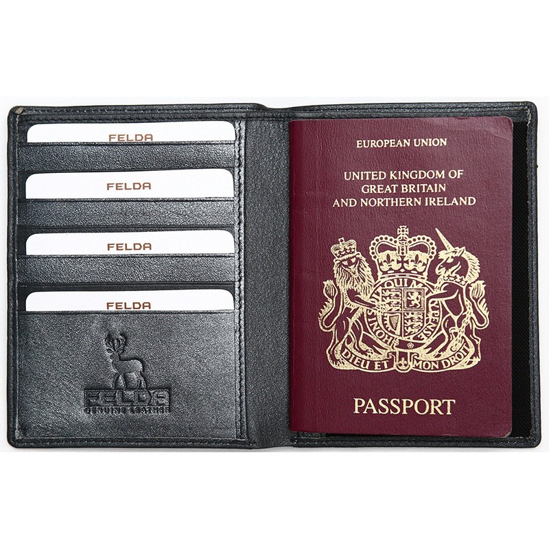 Felda Genuine Leather Passport Holder - RFID Protection and Credit