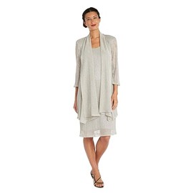 R&M Richards Women's Plus Size Shimmer Jacket Dress, Champagne, 22W