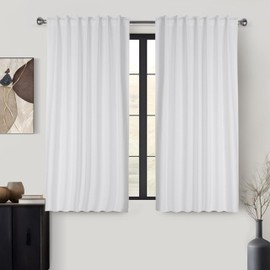 Ramanta Home 100% Cotton Light Filtering Curtains 50x72 Inch - Set of 2, White Curtain for Living Room, Bedroom, Farmhouse Cotton Textured Slub Fabric Semi Sheer Back Tab Window Linen Panels - White