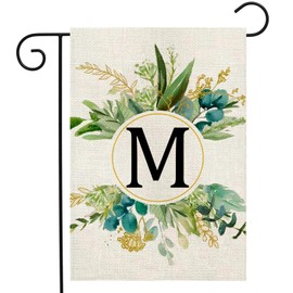 Monogram Garden Flag For Outside, Monogram Letter M Garden Flags 12x18 Double Sided Floral Spring Garden Flags Family Last Name Initial Small Burlap Flag For Yard And Garden Decor (M)