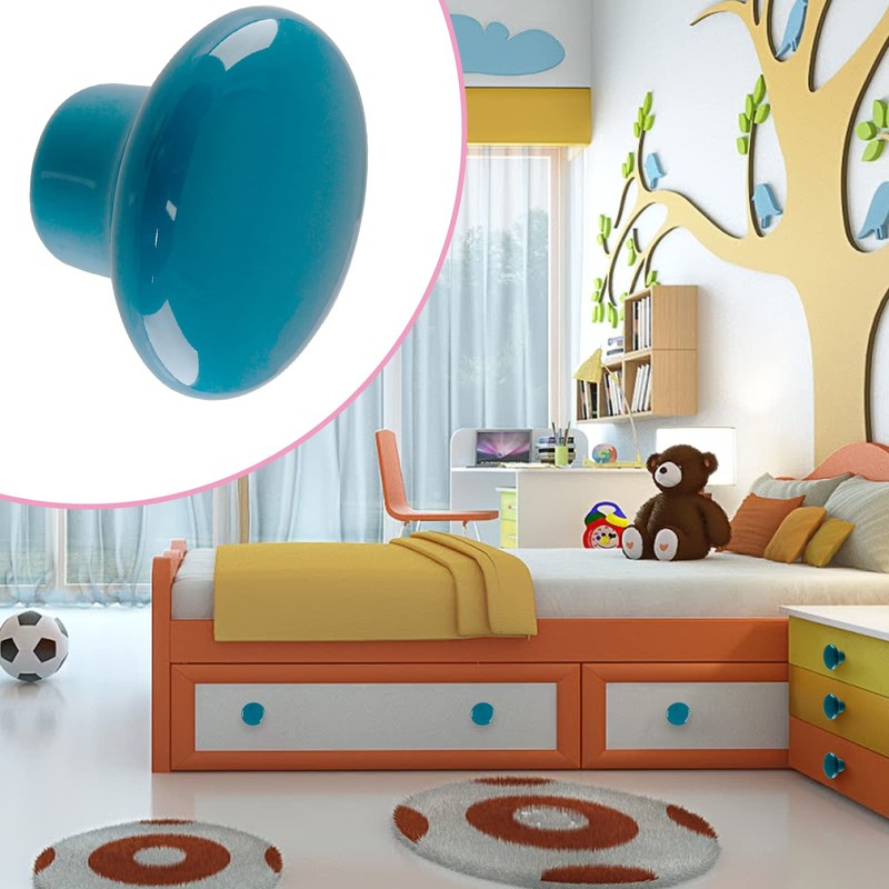 Qjaiune 15pcs Ceramic Cabinet Knobs Blue Drawer Knobs, Round Shaped