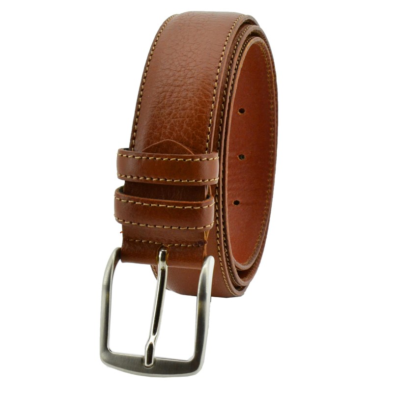 Conte Massimo Men's Genuine Leather Belt with Stitching, Brown leather