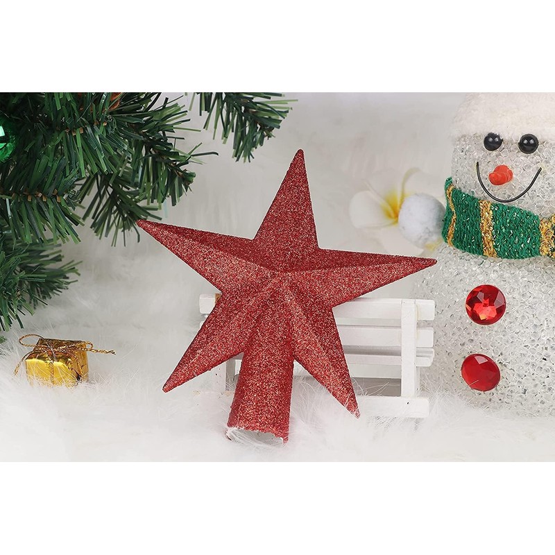 YYCRAFT 4 Inch Glitter Star Tree Topper Christmas Decoration-2 Pack,Red