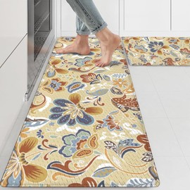 Lunerfex Kitchen Mats for Floor 2PCS, Non-Skid Waterproof, Cushioned Comfort Standing Mats for Kitchen, Office, Laundry, Sink, Home Flower-5