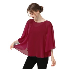 Casual Chiffon Cape Soft Shawl Sheer Shrugs Poncho Capelets shawls and Wraps for Women (Wine Red)