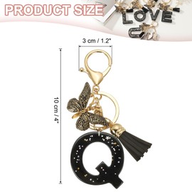 PATIKIL Alphabet Initial Letter Keychain, Resin Cute Keychains with Tassel Butterfly Letter Q Pendant Charm for Women Key Purse Handbag Bag Accessories, Black