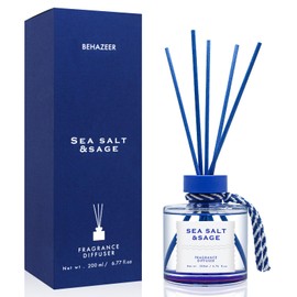 BEHAZEER Sea Salt Reed Diffuser Set, 6.77OZ(200ML) Large Capacity Natural Non-Toxic Oil, Reed Diffusers Set for Home