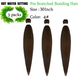 Pre Streched Braiding Hair Extensions 30 Inch 3 Packs Black Brown Synthetic Colored Braiding Hair Crochet Braids Hair Hot Water Setting Soft Yaki Texture (30",4#)