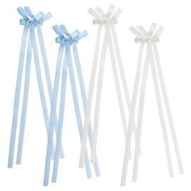 Hair Bow Clip for Women Penta Angel 4Pcs Hair Ribbon Tassel Bowknot Barrette with Long Tail Decorative Hair Styling Accessory for Girls Hair Braid Decor (Blue, White)