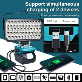 Cordless LED Work Light for Makita 18V Battery 174W 6800LM Flashlight,Portable Flood Light,Battery Light with Low Voltage Protection & USB & Type-C,for Outdoor,Job Site Lighting（No Battery）