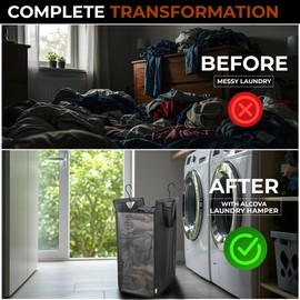 ALCOVA Hanging Laundry Hamper, Space-Saving Mesh Hanging Laundry Bag with Dual Handles & Sturdy Hooks, Portable Hanging Hamper for Family, College Students, Small Closet Solutions