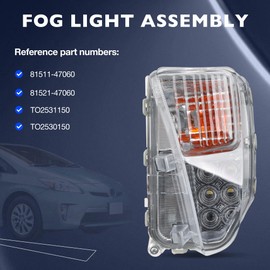 Misakomo Fog Light Assembly Compatible with 2012-2015 Toyota Prius 4-Door, Front Bumper DRL & Turn Signal Lamps Kit with Clear Lenses, Left & Right, Replaces OE 8151147060 8152147060