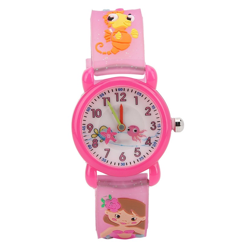 Children Watch Cartoon Pattern Waterproof PVC Strap Quartz Children WatchPink