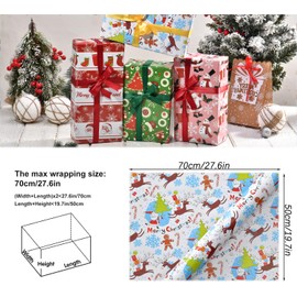 Christmas Wrapping Paper Traditional Gift Wrap, 70 cm x 50cm, Xmas Festive Designs Bulk, Santa, Reindeer, Snowmen, Trees, Socks, Snowflakes,Birthday Holiday Gifts Decorations - 8 Sheets 20"x 27" Folded