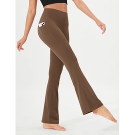 ODODOS Cloud Feeling Flared Pants with Pocket for Women High Waist Casual Bootcut Yoga Pants, 32" Inseam, Brunette, Large