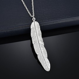 Vintage womens long necklace jewelry silver gold simple feather pendant necklaces colar Jewelry gifts - Silver