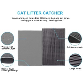 Pieviev Cat Litter Mat Double Layer Waterproof Urine Proof Trapping Mat 1 Pack (Gray, 24x15 Inch (Pack of 1))