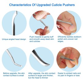 HIFAU Cuticle Pusher and Cuticle Remover Tool Set, 2PCS Premium Stainless Steel Cuticle Trimmer and Nail Polish Removal Tools Set, For Wommen