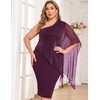 ZOMVA Plus Size One Shoulder Cape Dress Sparkly Overlay Bodycon