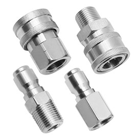 Hoypeyfiy 4Pcs 3/8 1/4 Inch Pressure Washer Coupler Set, NPT 3/8 1/4 Inch Quick Connect Fittings Male and Female Pressure Washer Adapter Kit Internal and External Threads for Pumps Ball Valves (1/4)
