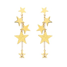 Star Dangle Earrings, 18K Gold Long Tassel Dangle Earrings Star Pendant Drop Earrings Meteor Star Earrings Statement Jewelry for Women Girls Christmas Birthday Party Valentines Day