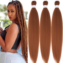 UPruyo Brown Pre Stretched Braiding Hair 26 inch Knotless Synthetic Long Braiding Hair Pre Stretched 52 Inch Unfolded Hypoallergenic Box Braids Crochet Hair Extensions 3 Packs