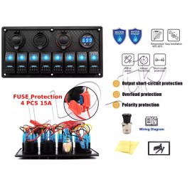 LLD_TK 8 Gang Toggle Rocker Switch Panel Voltmeter USB Boat Marine Truck Camper RV Blue