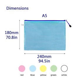 22pcs A5 File Bags,5 Color Zip File Bag，Mesh Zipper Documents Pouch,Waterproof Document Bags,Dustproof File Pocket,Suitable for Storing Travel,School,Office Supplies,and Home Organization and Storage