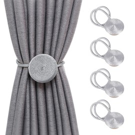 SPDYCESS Pack of 4 Magnetic Curtain Tiebacks, Tiebacks for Curtains, Curtain Holders, Curtain Rope, Curtains, Buckles for Home, Cafe, Office (Grey)