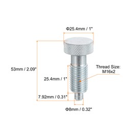 HARFINGTON 2pcs Spring Plunger M16x2 Thread Size Pin Dia. 8mm Retractable Quick Release Pins Carbon Steel Non-Locking Index Plunger for Industrial Equipment