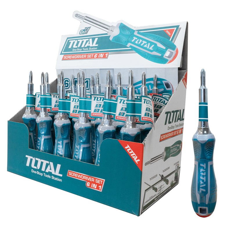 TOTAL - 6 in 1 Chrome Vanadium Steel Screwdriver Set