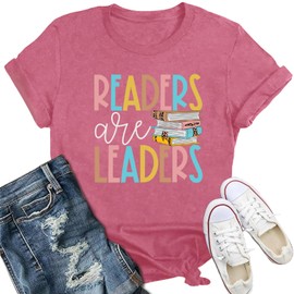 IFQ Women's Reading Shirts Readers are Leaders T-Shirt Librarian Book Lover Tshirt Bookworm Tee Top Pink