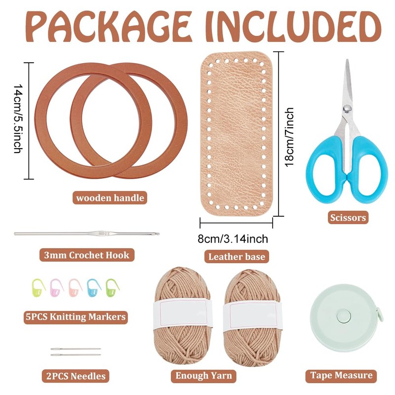 FREEBLOSS DIY Crochet Bag Kit with Round Wood Handle, Crochet