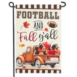 Football and Fall Y'all Truck Garden Flag 12x18 Inch Double Sided Autumn Seasonal Farmhouse Holiday Outdoor Decor(A)