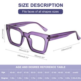 AQWANO Stylish Oversized Reading Glasses for Women Fashion Designer Readers Blue Light Square Computer Glases with Spring Hinge, Purple 1.75