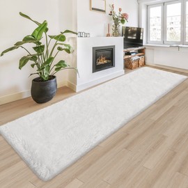 JiaoBaba Runner Rug for Bedroom White 2x8ft Fluffy Area Rug Bedside Runner Rug for Kids Room Boys Teens Nursery Baby Living Room Dorm Home Decor Carpets