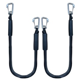 4 Feet Double Clips Heavy Duty 316 Stainless Steel Clips Boat Ropes Mooring Ropefor for Boats PWC, Built in Snubber, Kayak,Watercraft,SeaDoo,Jet Ski, Pontoon, Canoe, Power Boat 2-Pack (Black)