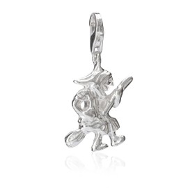 NKlaus 14930 Women's Charm Pendant Witch 925 Silver 19 x 12 mm Jewellery for Charm Bracelet Motif Amulet, Silver