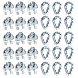 sourcing map 20 Pcs M5 Steel Wire Rope Clip Clamps and Thimble Set, 3/16" Wire Rope U-Bolt Cable Clamps Saddle Fastener FOR Wire Rope Rigging Tent Rope Guardrail System