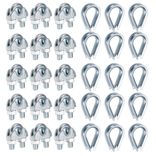 sourcing map 20 Pcs M5 Steel Wire Rope Clip Clamps