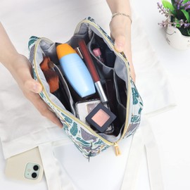 Aosbos - Bolsa de maquillaje para mujer, artículos esenciales de viaje, bolsa de cosméticos impermeable, bolsa de maquillaje para cartera, Hoja verde, Moda