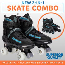 Xino Sports 2 in 1 Adjustable Combo Skates - Illuminating LED Light-Up Wheels, Interchangeable Skates, Perfect for Boys and Girls, for Indoor and Outdoor Use, Fun and Durable (Gray, XL - 9-12)