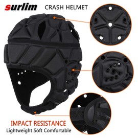 surlim Soft Helmet for Flag Football Scrum Cap Soft Shell Helmet Rugby Headgear for Youth Adults (Black, Medium)