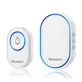 Wesstun Wireless Doorbell with 39 Loud Melodies & 5 Volume Levels, Doorbell with Long Range, IP67 Outdoor Waterproof Front Door Bell, Easy Installation at Home, White