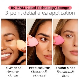 Juego de esponjas de maquillaje BS-MALL con estuche de almacenamiento, 7 piezas para líquidos, crema y polvo, base SAVE con 1 mini esponja de maquilla