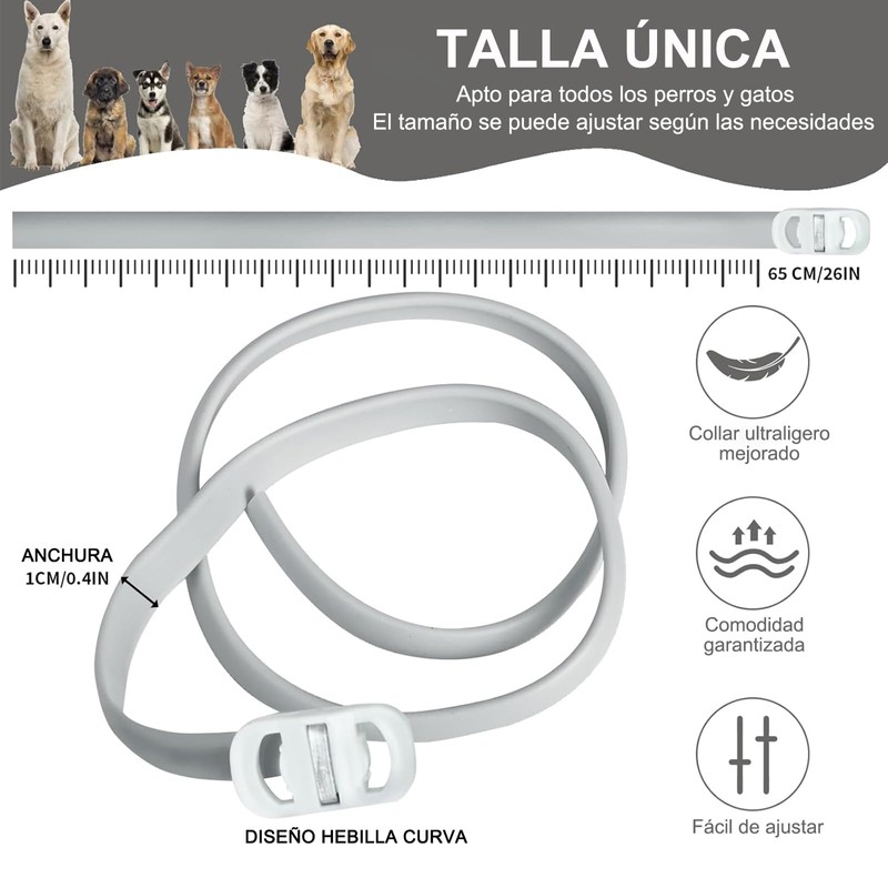 RYEWGRV 4 Pieza Collar con Hebilla, 65CM/26.6in (Gris)