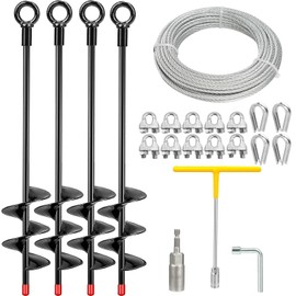 4 Pack 18" Ground Anchors Heavy Duty for High Winds, Shed Anchor Kit with 32.8FT 3/16" Galvanized Cable & Accessories for Secure Sheds, Trampolines, Canopy, Gazebo, Carport, Swing Sets