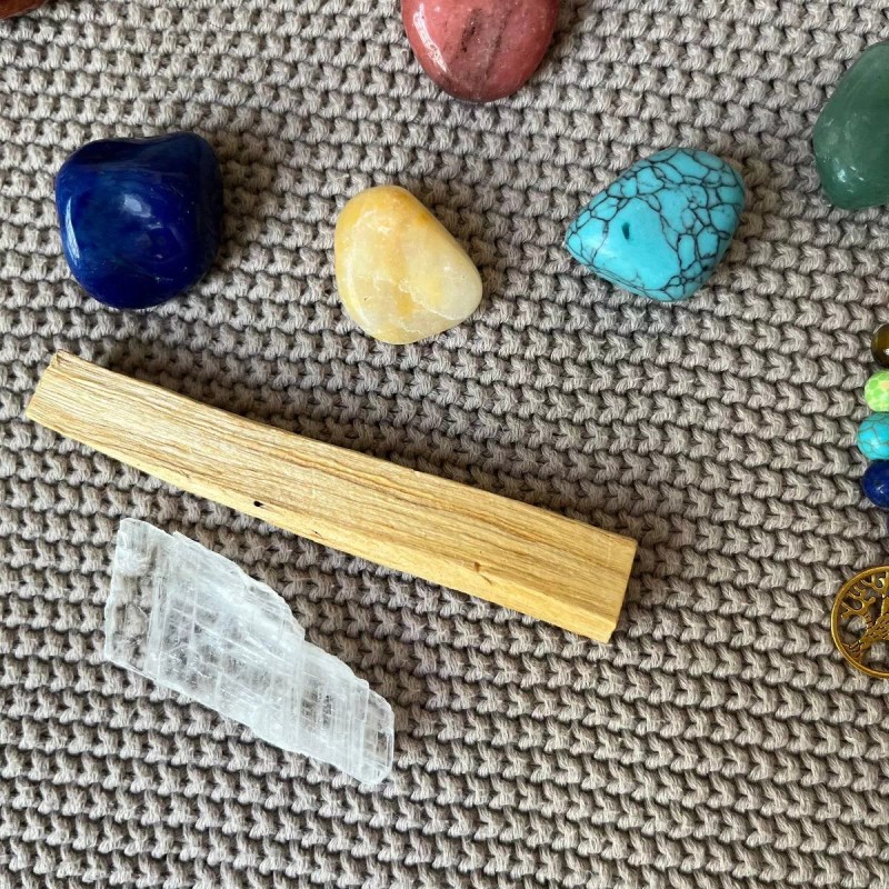 Satnam Kit Cuarzos 7 Chakras, Barra Selenita, Pulsera Y Palo